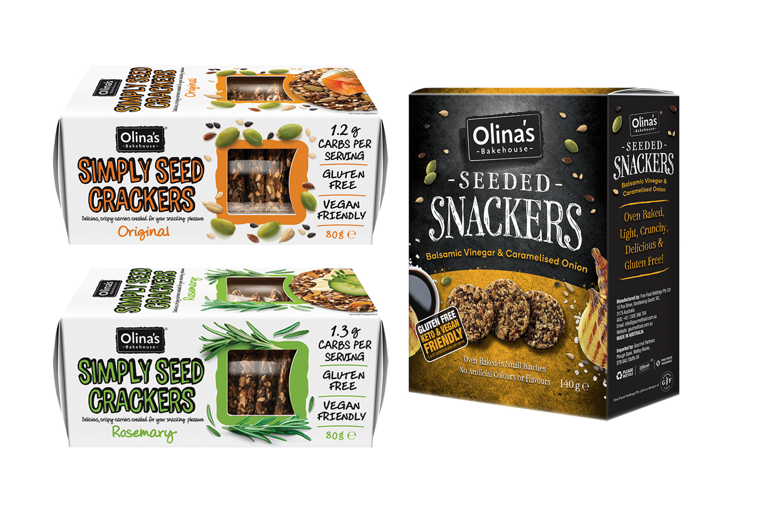 Olina's Vegan & Gluten Free Seeded Crackers.
Baked to perfection, delicious, artisan savoury crackers & snacks.