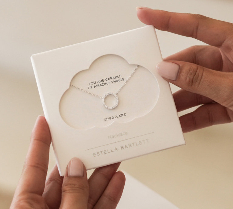 Hands holding an Estella Bartlett necklace