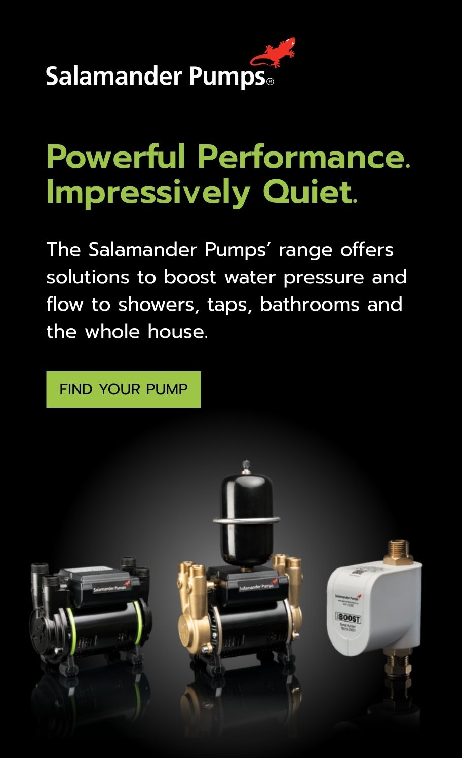 Banner showing Salamander Pumps shower pumps