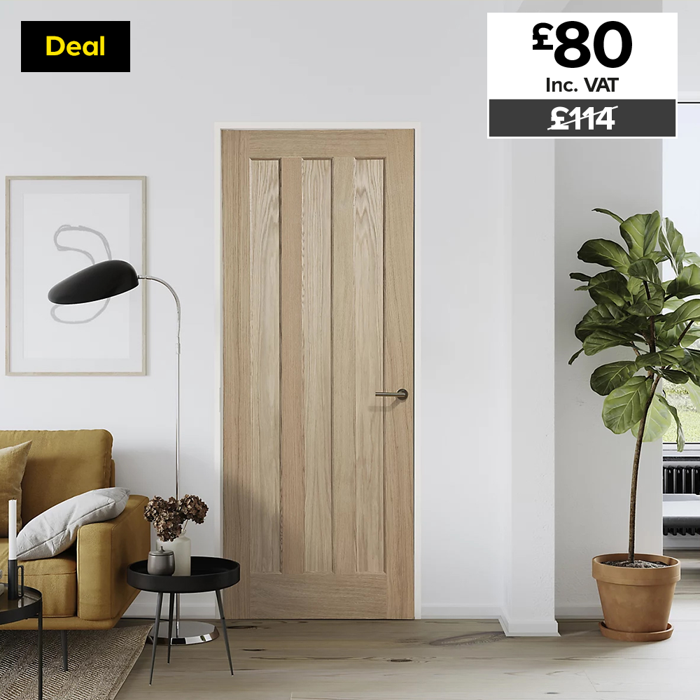 Includes fortia vertical 3 panel unglazed natural-oak internal timber-door was £114, now £80.