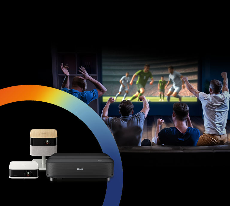 Image of people watching football match using a projector