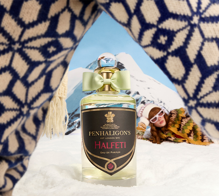 Banner advertisement for Penhaligon’s Halfeti with product imagery and a “Shop now” button.