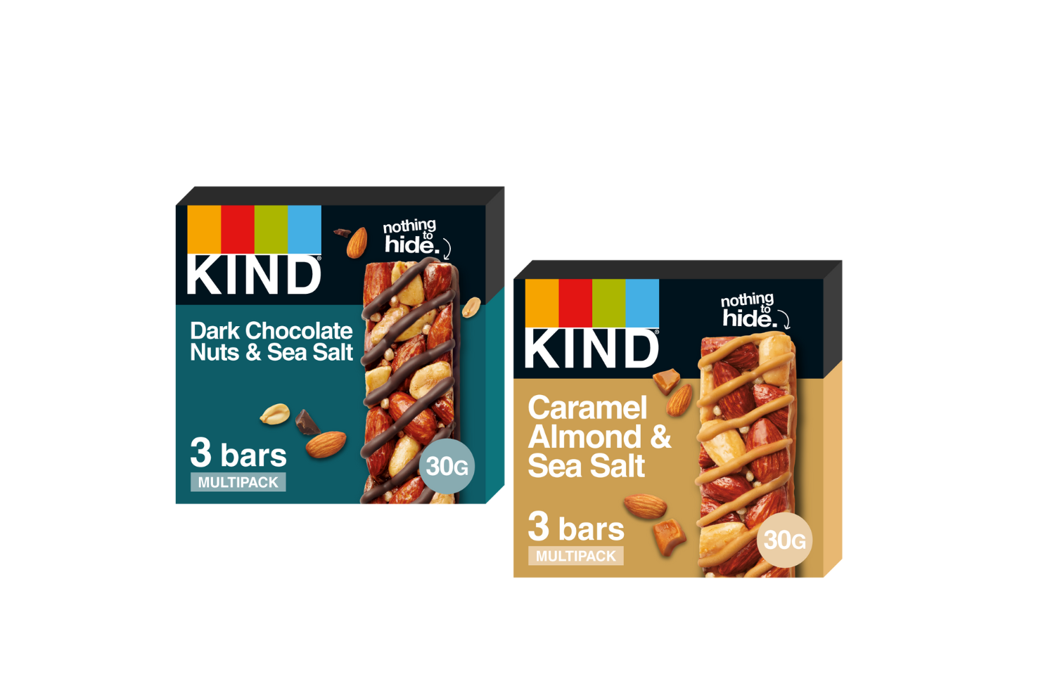 A tasty selection of KIND Snack Bar Multipacks. All gluten free and perfect for on the go snacking. All the flavour. Nothing to hide. Try KIND Today!