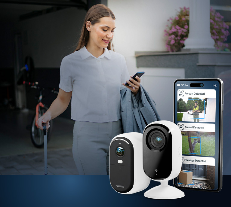 Arlo Indoor Outdoor Exclusive Bundle with 2K crystal clear picture, powerful AI detection and custom activity zones