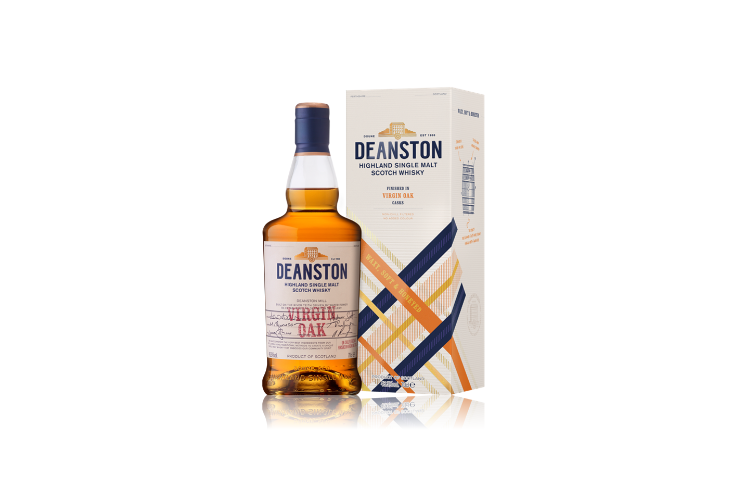 Deanston Virgin Oak Single Malt Whisky. Award-winning whisky with honey, zesty, spiced notes.