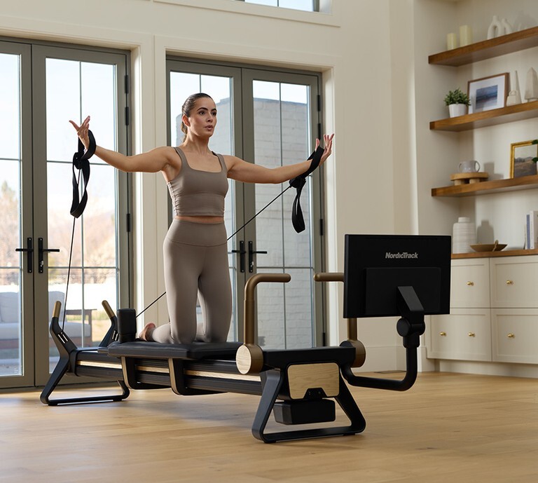 NordicTrack Ultra 1 Reformer with built in touchscreen to access iFIT pilates content