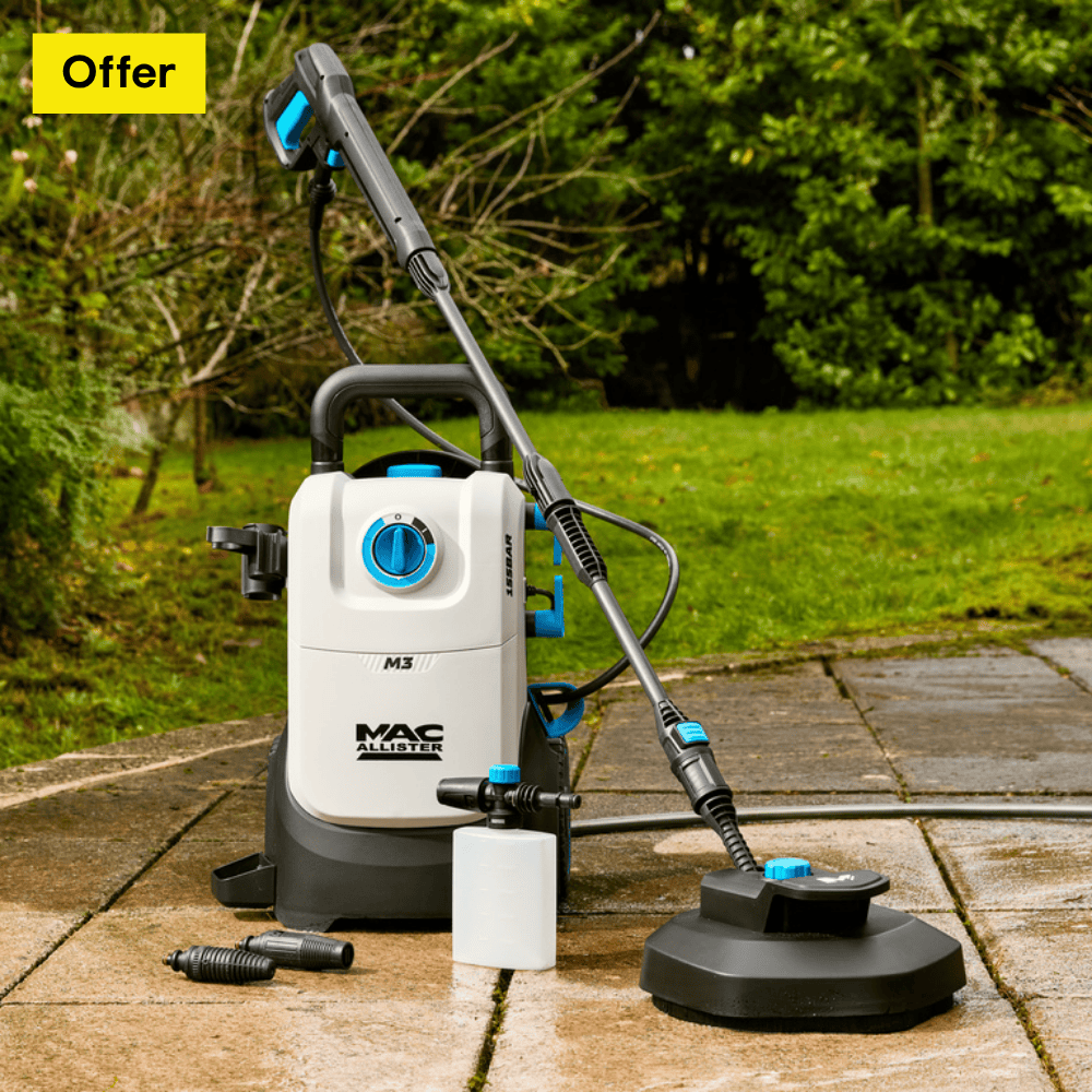 Image of a Mac Allister pressure washer on a garden slab patio