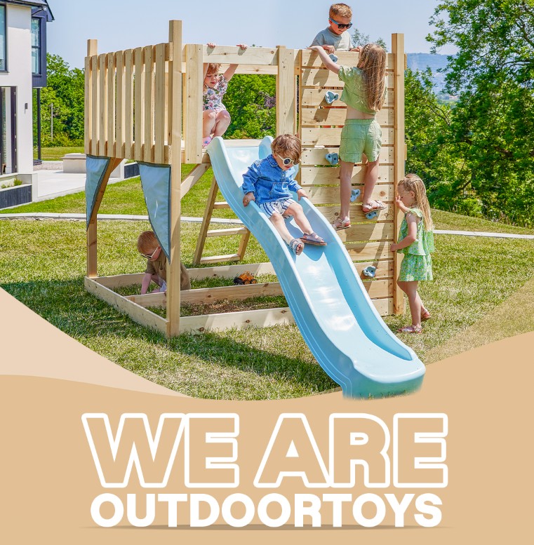 Sponsored banner for outdoor toys and play equipment. Shop now button