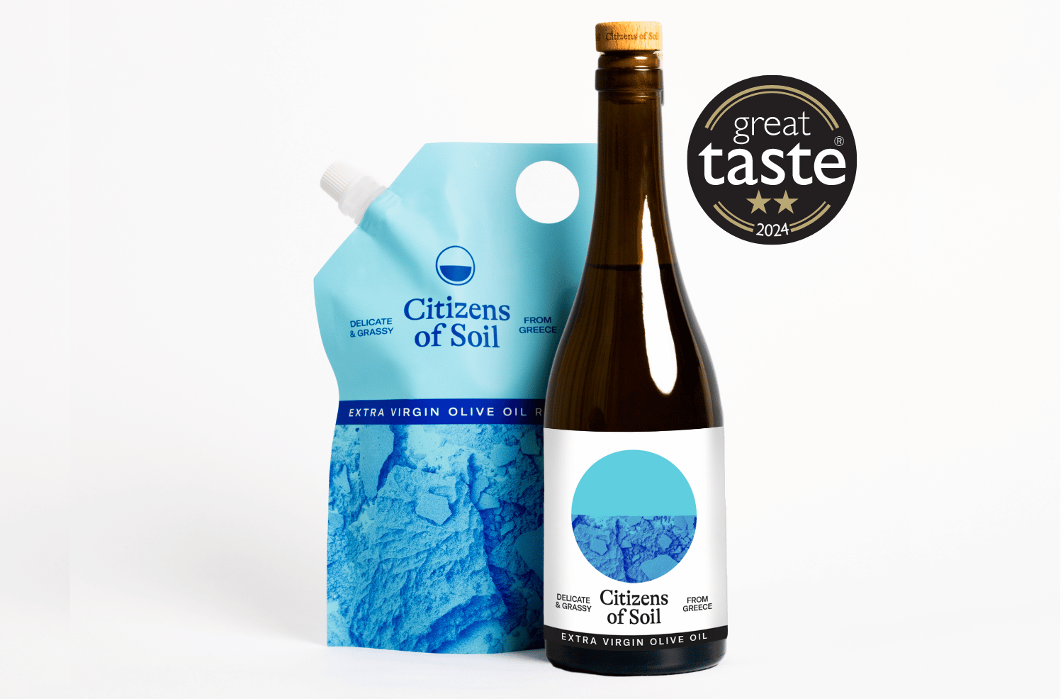 Image of Citizens of Soil Greek Single Estate Extra Virgin Olive Oil in the bottle and refill pouch.