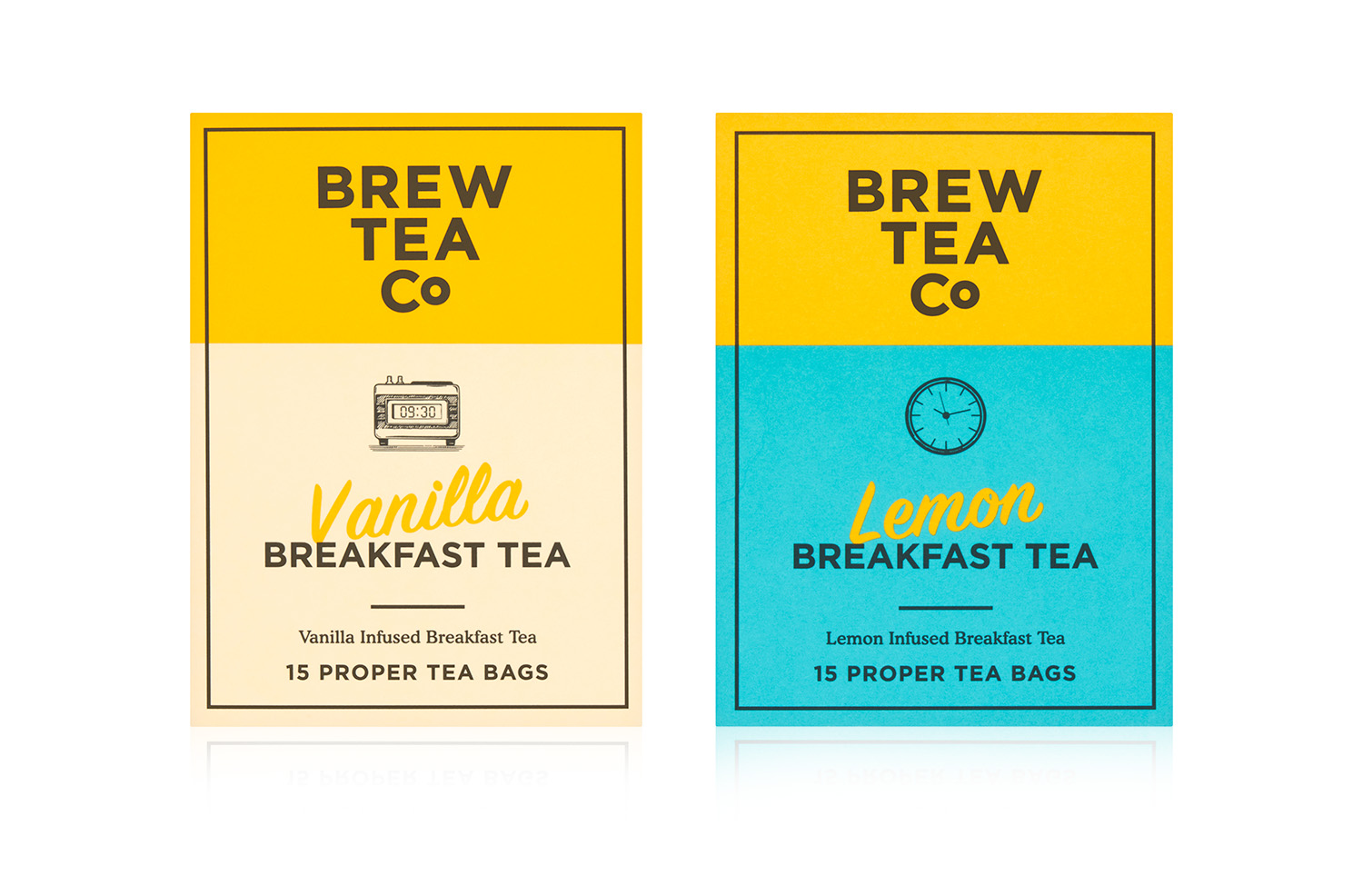 A picture of the Brew Tea Co Vanilla and Lemon Breakfast Tea blends.