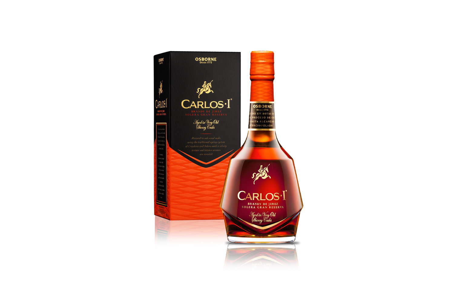 Carlos I Brandy, bottle and gift box with glass