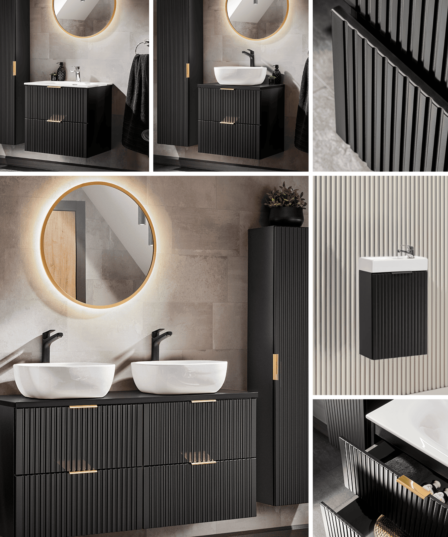 Sponsored Banner X - Advertisement for Impact Furniture black bathroom cabinets with a vanity unit product image and shop now button