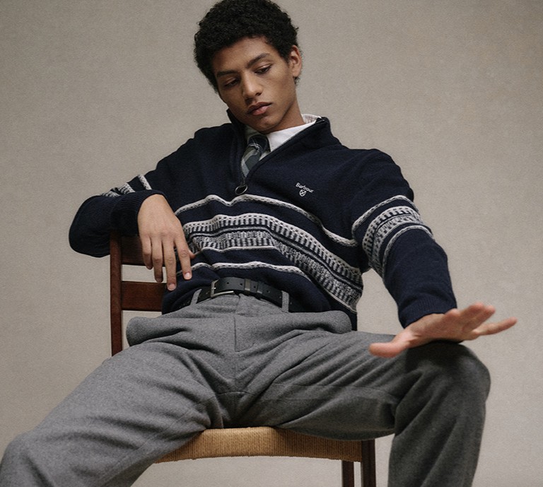 Image of man wearing Barbour jumper