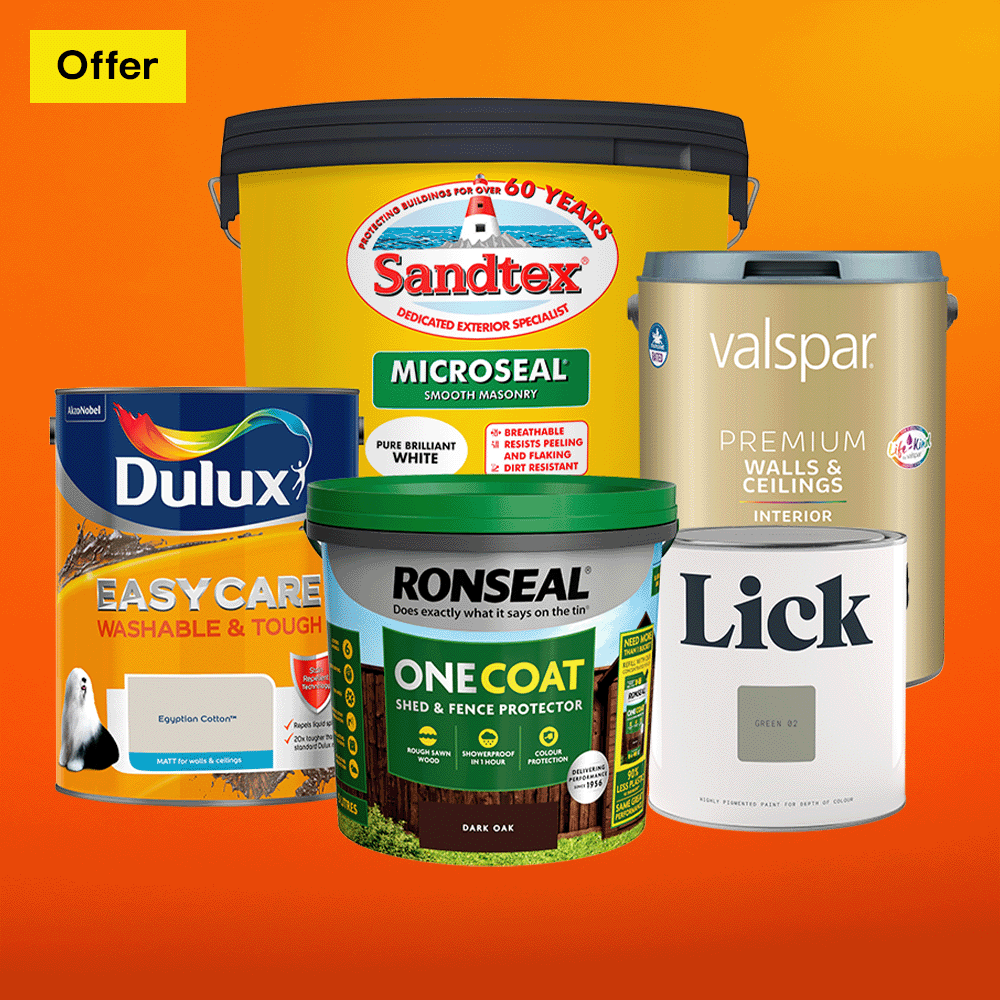 3 for 2 on interior and exterior paint. Terms & conditions apply, see the *Terms & conditions at the end of the page. Shop now.