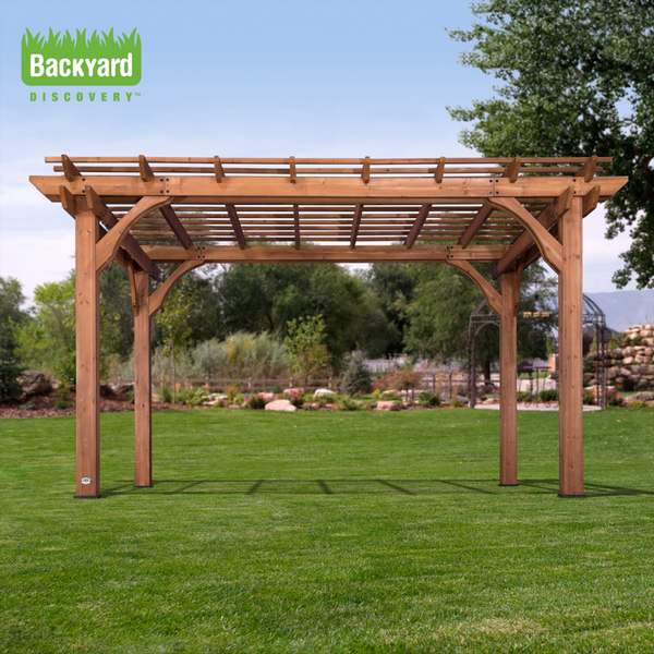 Backyard Discovery wood pergola in a garden setting