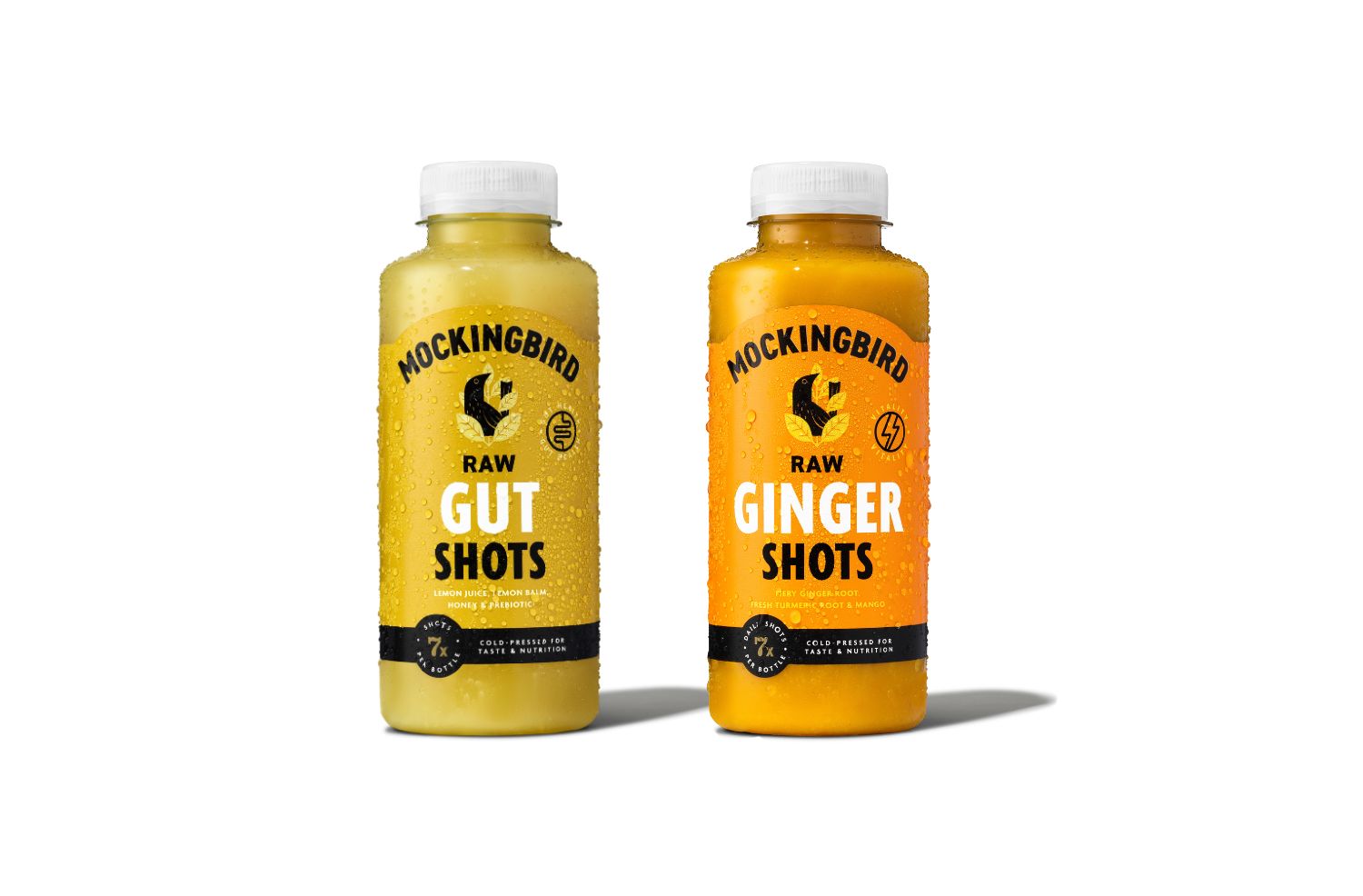 Mockingbird Raw Juice shots with product images and shop now button.