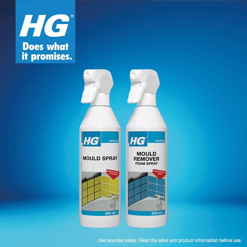 Sponsored banner for HG mould sprays. Shop now button