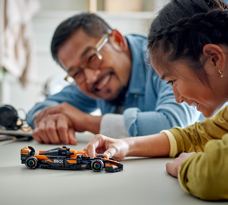 Banner Advertising celebrating the Winner of the latest F1 Grand Prix with product image and show Range now button forwarding the shopper to LEGO® Technic and LEGO® Speed Champions ranges.
