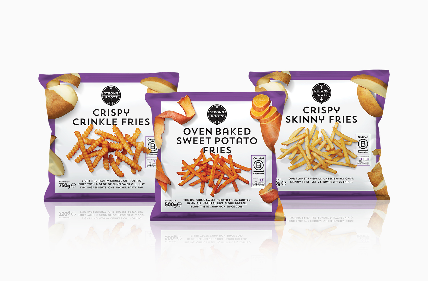 Banner Advertisement for strong roots fries with a product image and shop now button