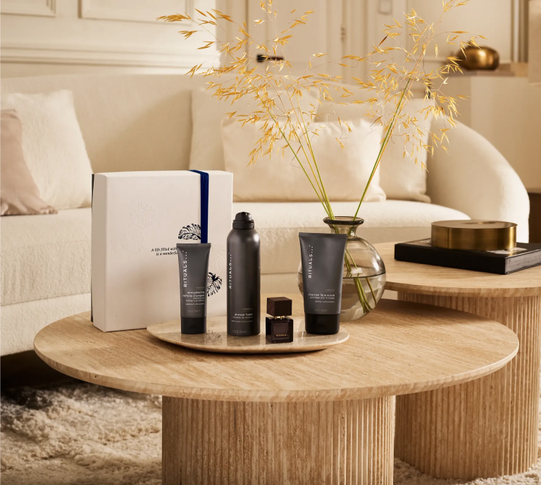A Rituals Men's gift set placed on a table