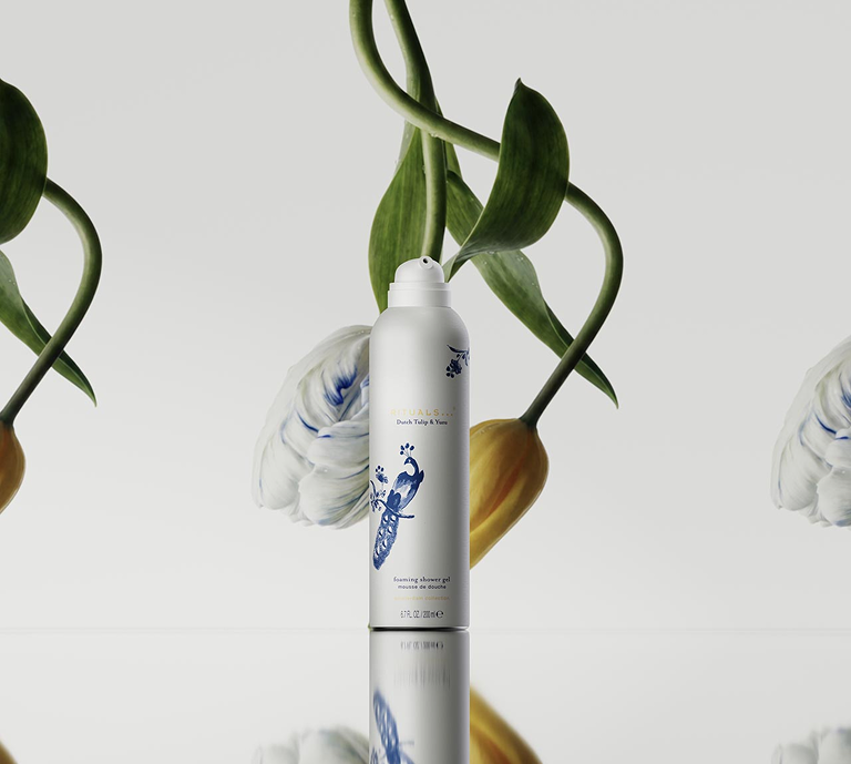 Shower Gel on floral background