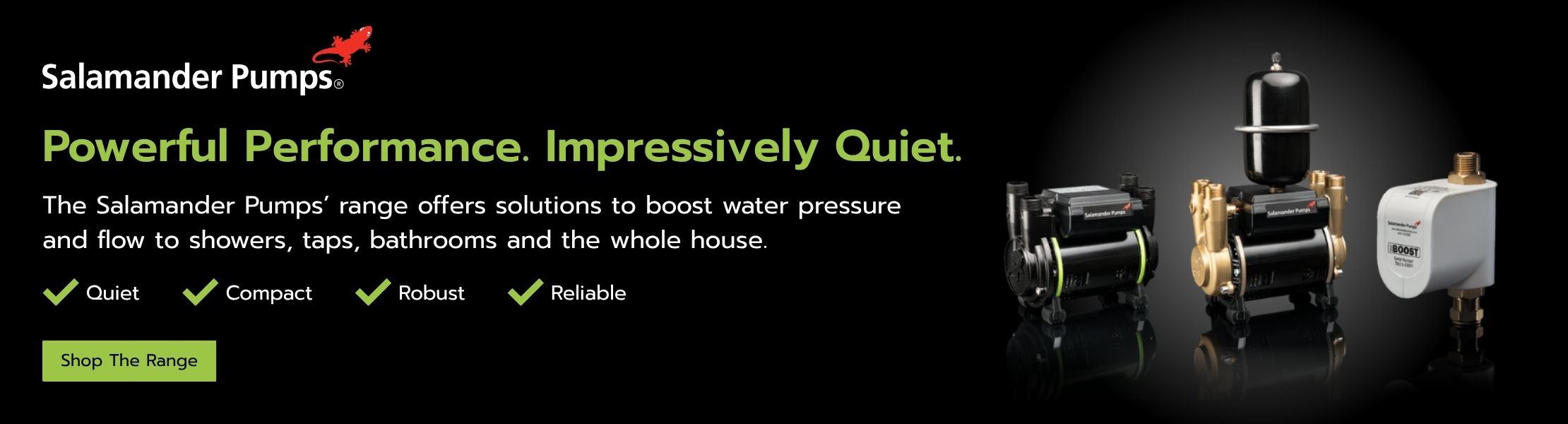 Banner showing Salamander Pumps shower pumps